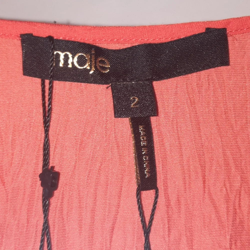 MAJE Peplum Blouse Smock Waist Tomato Red Long Sleeve 2 NWT - Picture 5 of 9